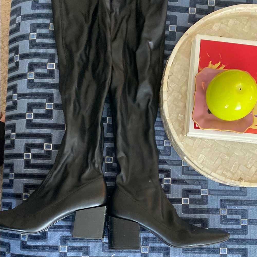 Zara Black Over the Knee Boots Sleek Leather Stretch